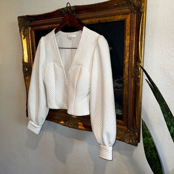 Eri + Ali Anthropologie White Bustier Low Cut Blouse with Puff Sleeves M Cropped - Picture 2 of 7